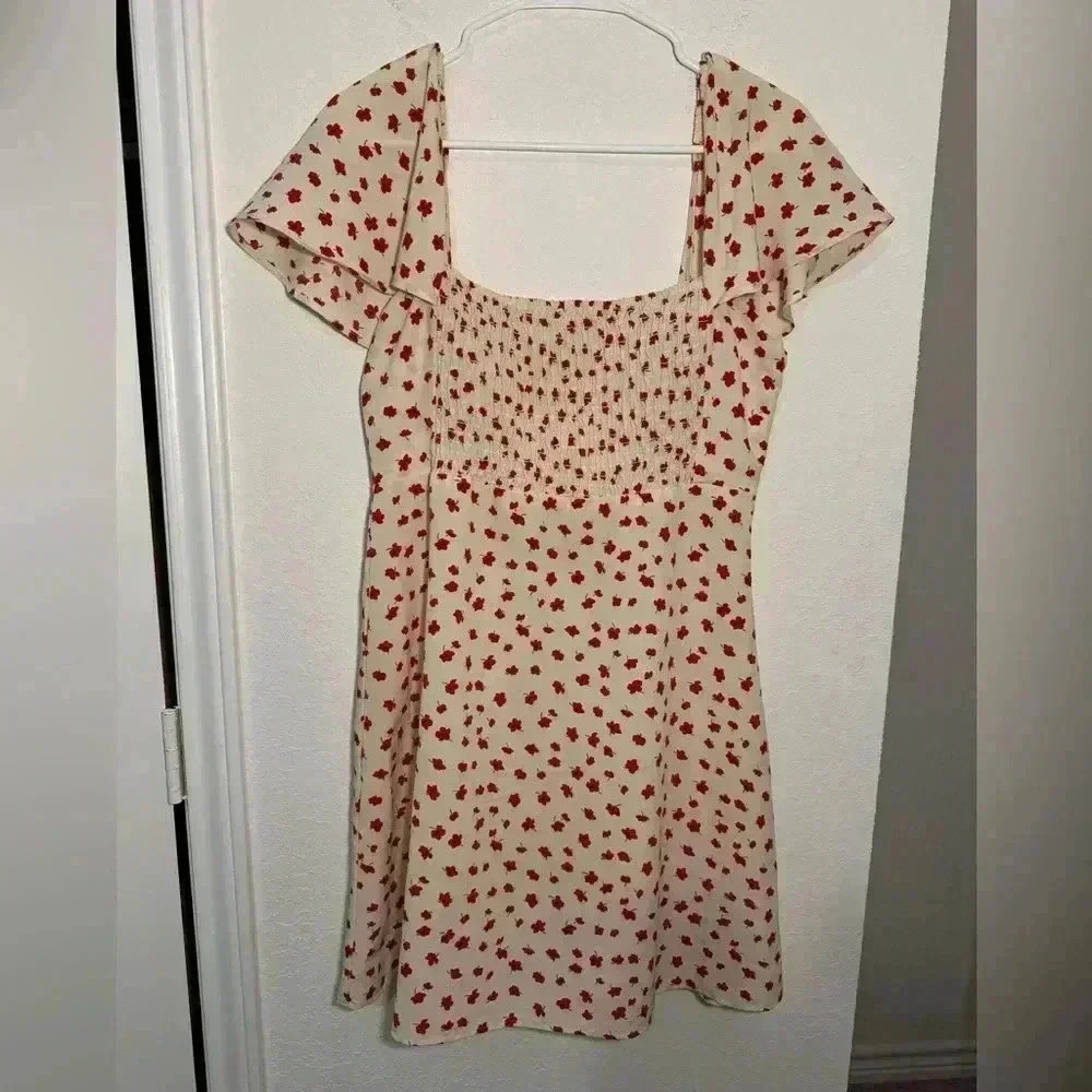 Show Me Your Mumu Red Floral Square Neck Fit Flare Mini Dress Womens Size Large